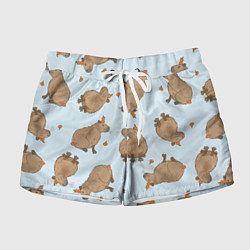 Шорты женские Паттерн с капибарами и мандаринками голубой, цвет: 3D-принт