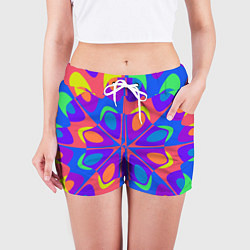 Шорты женские Оптический узор красочная мозаика, цвет: 3D-принт — фото 2