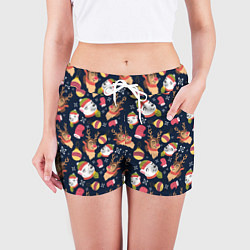 Шорты женские Новогодний детский паттерн с животными, цвет: 3D-принт — фото 2