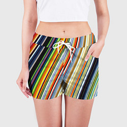 Шорты женские Разноцветные полосы абстракция, цвет: 3D-принт — фото 2