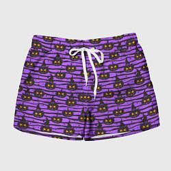 Шорты женские Хэллоуин - тыква со светящимися глазами, цвет: 3D-принт
