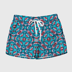 Шорты женские Калейдоскопический узор из голубых и красных штрих, цвет: 3D-принт
