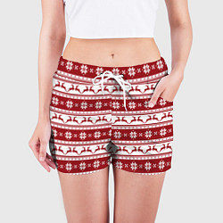 Шорты женские Скандинавский полосатый орнамент с оленями, цвет: 3D-принт — фото 2