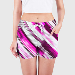 Шорты женские Розовые диагональные полосы на белом фоне, цвет: 3D-принт — фото 2