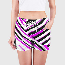 Шорты женские Розово-чёрные полосы на белом фоне, цвет: 3D-принт — фото 2