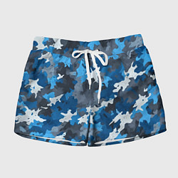 Шорты женские Синий армейский камуфляж, цвет: 3D-принт