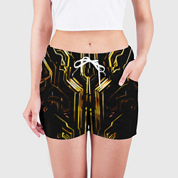 Шорты женские Золотые полосы на чёрном фоне, цвет: 3D-принт — фото 2