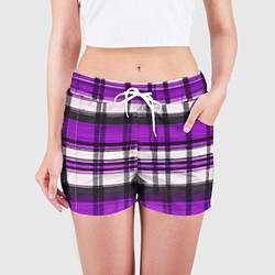 Шорты женские Фиолетово-белая ткань в клетку, цвет: 3D-принт — фото 2