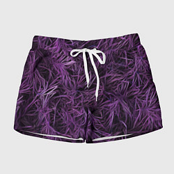 Шорты женские Фиолетовая трава на чёрном фоне, цвет: 3D-принт