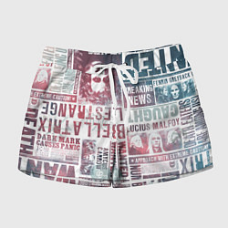 Шорты женские Паттерн газеты - Гарри Поттер Сириус Блэк и Люциус, цвет: 3D-принт
