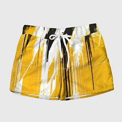 Шорты женские Вертикальные чёрно-белые линии на жёлтом фоне, цвет: 3D-принт