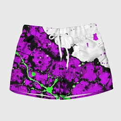 Шорты женские Зелёно-розовая абстракция на белом фоне, цвет: 3D-принт