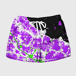 Шорты женские Зелёно-фиолетовая абстракция на чёрном фоне, цвет: 3D-принт