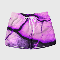 Шорты женские Трещины на абстрактном фиолетовом фоне, цвет: 3D-принт