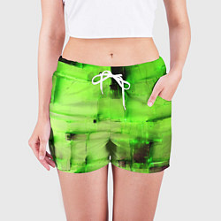 Шорты женские Чёрные пятна на зелёном фоне абстракция, цвет: 3D-принт — фото 2