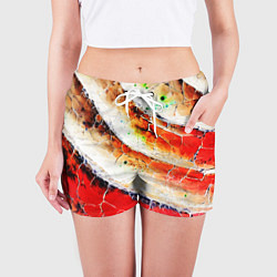 Шорты женские Красно-белая волнистая абстракция, цвет: 3D-принт — фото 2