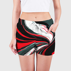 Шорты женские Волнистые чёрно-красные линии на белом фоне, цвет: 3D-принт — фото 2
