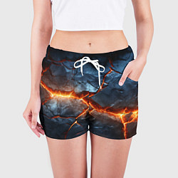 Шорты женские Черная треснутая плита - текстура, цвет: 3D-принт — фото 2