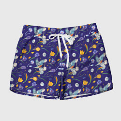 Шорты женские Зяблик и крокусы, цвет: 3D-принт