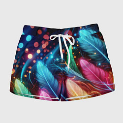 Шорты женские Яркие красочные неоновые перья, цвет: 3D-принт