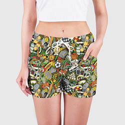 Шорты женские Спортивный инвентарь коллаж, цвет: 3D-принт — фото 2