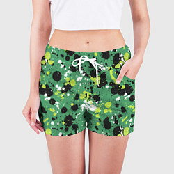 Шорты женские Кляксы на зелёном, цвет: 3D-принт — фото 2