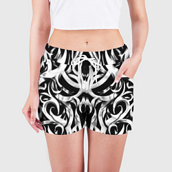 Шорты женские Абстрактный узор - изогнутые формы трайбл татуиров, цвет: 3D-принт — фото 2
