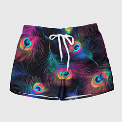 Шорты женские Павлиньи перья - разные оттенки, цвет: 3D-принт