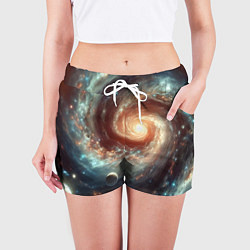 Шорты женские Далёкая неоновая галактика - нейросеть, цвет: 3D-принт — фото 2