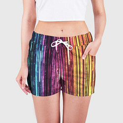 Шорты женские Неоновый и переливающийся киберпанк узор, цвет: 3D-принт — фото 2