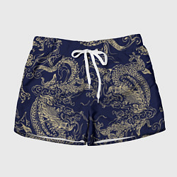 Шорты женские Золотые драконы на синем, цвет: 3D-принт