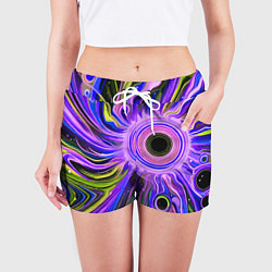 Шорты женские Абстрактный неоновый космос - чёрная дыра, цвет: 3D-принт — фото 2