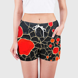 Шорты женские Красная абстракция на черном лаке, цвет: 3D-принт — фото 2