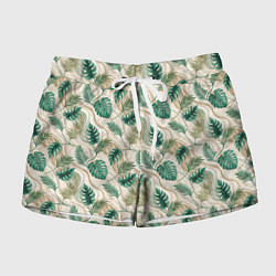 Шорты женские Листья монстеры на мраморном фоне, цвет: 3D-принт