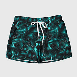 Шорты женские Бирюзово-черная мраморная текстура - блики, цвет: 3D-принт