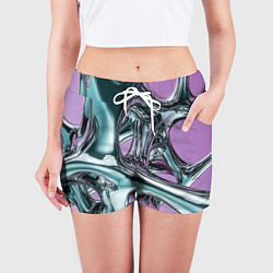 Шорты женские Металлическая абстракция на фиолетовом фоне, цвет: 3D-принт — фото 2