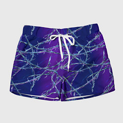 Шорты женские Проволока на сине-фиолетовом фоне - абстрактная те, цвет: 3D-принт