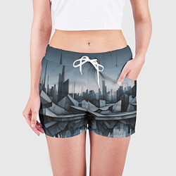 Шорты женские Небоскребы и скалы, цвет: 3D-принт — фото 2