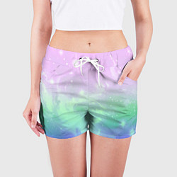 Шорты женские Космический бледный розово-синий, цвет: 3D-принт — фото 2