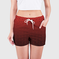 Шорты женские Тёмно-красный цветочный орнамент градиент, цвет: 3D-принт — фото 2