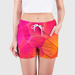 Шорты женские Розово-оранжевые плиты, цвет: 3D-принт — фото 2