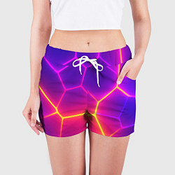 Шорты женские Синие плиты с фиолетовым свечением, цвет: 3D-принт — фото 2