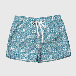 Женские шорты Бело - голубой ажурный кружевной узор ретро