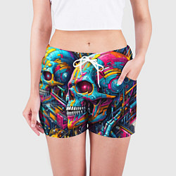 Шорты женские Cyber skull - pattern, цвет: 3D-принт — фото 2