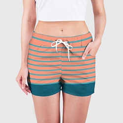 Шорты женские Полосатый мандариновый морской рассвет, цвет: 3D-принт — фото 2