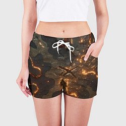 Шорты женские Искры в разломах на камуфляже, цвет: 3D-принт — фото 2