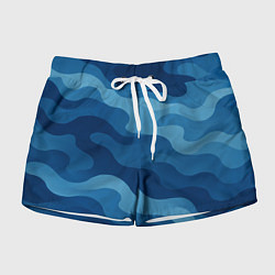Шорты женские Синие волнистые линии в виде камуфляжа, цвет: 3D-принт