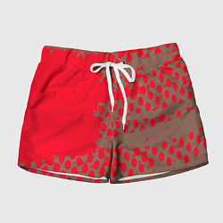 Шорты женские Абстрактные алые пятна на цвете какао, цвет: 3D-принт