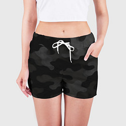 Шорты женские Черно-серая текстура камуфляжа, цвет: 3D-принт — фото 2