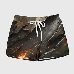 Шорты женские Искры метала под камуфляжем, цвет: 3D-принт
